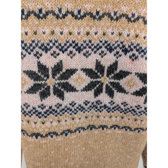 Gorpcore Cozy Chunky Outdoors Tan Pink Black Fair Isle Snowflake S Sweater NWT - Picture 9 of 13